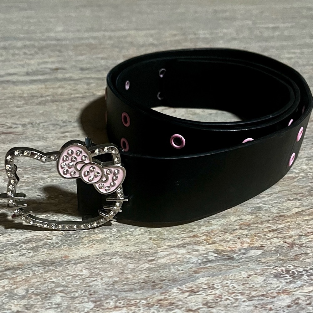 Hello Kitty Black Belt with Pink Accents and rhinestone buckle